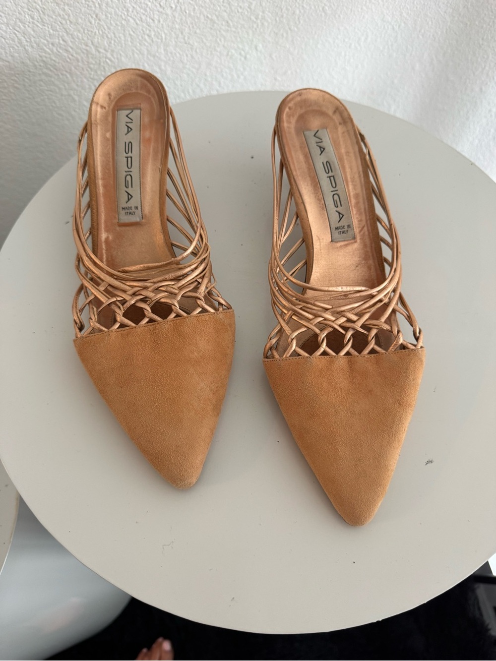 Via Spiga Tan Woven Pointed-Toe Mule